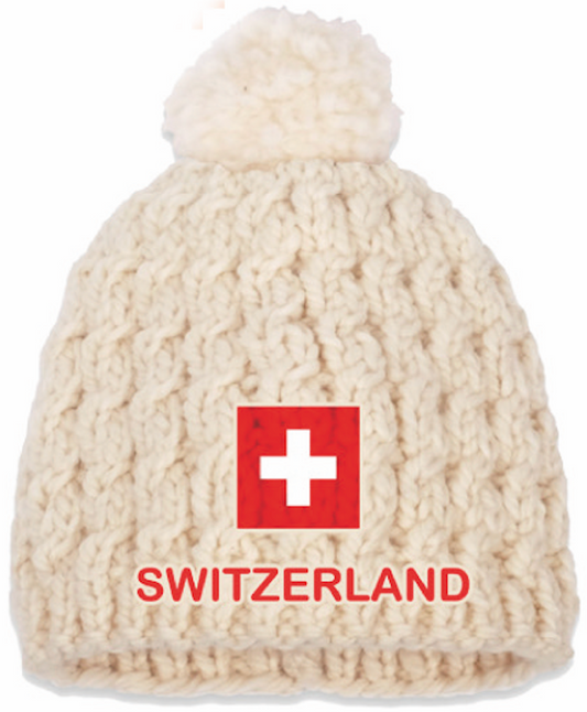 Bonnet blanc à pompon suisse