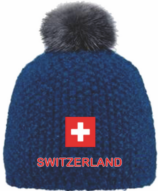 Bonnet bleu marine à pompon suisse